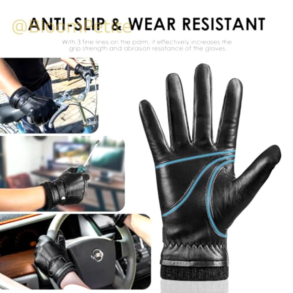Sheepskin Leather Gloves with Cashmere Lining, Touchscreen Driving Handwear - Picture 5 of 5